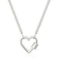 Silver Center Carabiner Curb Chain Necklace