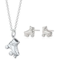 Silver Curler Skate Jewelry Set with Stud Earrings
