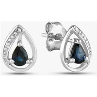 Pre-Owned 9ct White Gold 0.14ct Sapphire & 0.05ct Brilliant Cut Diamond Pear Shaped Stud Earrings 43170020