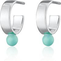 Silver Huge Huggie Earrings with Turquoise Dot