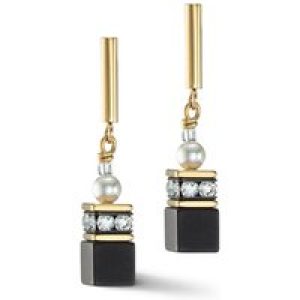 Coeur De Lion GeoCUBE® Yellow Gold Plated Gray and Pearl Earrings 5086/21-1316