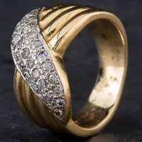 Pre-Owned 14ct Yellow Gold Brilliant Cut Diamond Three Row Swirl Band Design Cluster Ring 4312008