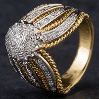 Pre-Owned 18ct Two Colour Gold Brilliant Cut Diamond Oval Pave Set Cluster Ring 4312018
