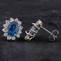 Pre-Owned 14ct White Gold 3.05ct Sapphire & 0.82ct Brilliant Cut Diamond Oval Stud Earrings 4317001