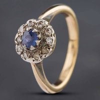 Pre-Owned Vintage Yellow Gold Sapphire & Brilliant Cut Diamond Cluster Ring 411200152