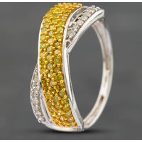 Pre-Owned 9ct Two Colour Gold 0.75ct Brilliant Cut White & Yellow Diamond Pave Twist Ring 41481144