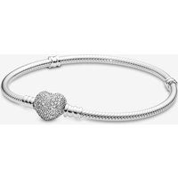 Pandora 590727-21 Moments Sterling Silver Pave Heart Clasp Women’s Bracelet