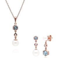 Trendy Pearl & Topaz Earrings & Necklace Set in Rose Gold Plated Silver