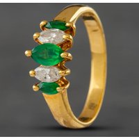 Pre-Owned 18ct Yellow Gold 0.34ct Emerald & 0.23ct Marquise Cut Diamond Five Stone Ring 433715784