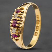 Pre-Owned Antique 18ct Yellow Gold Diamond & Brilliant Cut Synthetic Ruby Five Stone Ring 41381272