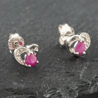 Pre-Owned White Gold 0.38ct Pear Cut Ruby & Diamond Heart Stud Earrings 43171092