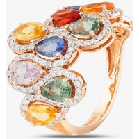 Pre-Owned 18ct Rose Gold Certificated 5.20ct Pear Cut Multi-Coloured Sapphire & 0.97ct Brilliant Cut Diamond Wave Cluster Ring 43361015