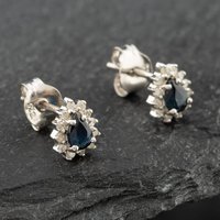Pre-Owned White Gold 0.38ct Pear Cut Sapphire & 0.09ct Brilliant Cut Diamond Cluster Stud Earrings 43171094