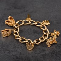 Pre-Owned 9ct Yellow Gold With Assorted Charms Vintage 7.25 Inch Charm Bracelet 4123013