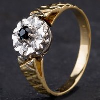 Pre-Owned Vintage Yellow Gold Sapphire & Diamond Cluster Ring 4138393