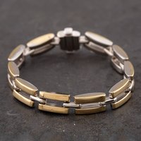Pre-Owned 9ct Two Colour Gold Reversable 6.5 Inch Bar Chain Bracelet 41281172