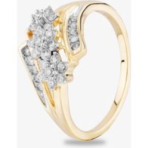 9ct Yellow Gold 0.50ct Diamond Flower Cluster Crossover Ring THR26237-50 L