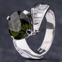 Pre-Owned Platinum 3.00ct Green Tourmaline & 0.64ct Baguette Cut Diamond Cross Over Ring 4346002