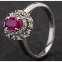 Pre-Owned 14ct White Gold 0.68ct Ruby & Two Tier 0.25ct Diamond Cluster Ring 4335109