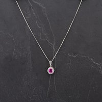 Pre-Owned Platinum Oval 1.41ct Ruby & Brilliant Cut 0.45ct Diamond Pendant & 16 Inch Box Chain 4314504