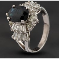 Pre-Owned 14ct White Gold Sapphire & Diamond Fancy Halo Ring 4112286