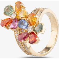 Pre-Owned 14ct Yellow Gold 4.39ct Multi Coloured Sapphire & 0.71ct Diamond Double Flower Crossover Ring 4336134