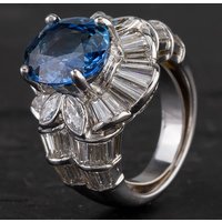 Pre-Owned 18ct White Gold 6.10ct Sapphire & 3.50ct Diamond Cluster Ring 4336187