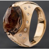 Pre-Owned 18ct Yellow Gold Smokey Quartz & 0.30ct Diamond Oval Dress Ring 4148794