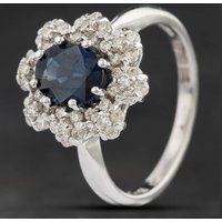 Pre-Owned 18ct White Gold 1.82ct Sapphire & 0.48ct Brilliant Cut Diamond Oval Cluster Ring 4336058