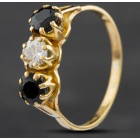 Pre-Owned 18ct Yellow Gold Sapphire & 0.35ct Brilliant Cut Diamond Three Stone Ring 4148797