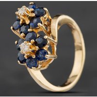 Pre-Owned 14ct Yellow Gold Sapphire & Diamond Double Cluster Cross Over Cluster Ring 4148529