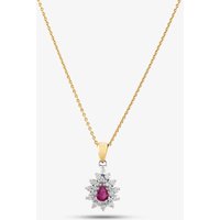 Pre-Owned 18ct Yellow Gold Ruby & Diamond Cluster Pendant & 18 Inch Trace Chain 4139945