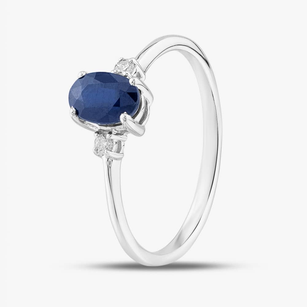9ct White Gold 0.60ct Oval Cut Sapphire & 0.03ct Diamond Shoulder Set Solataire Ring THR40125-SD (WG)