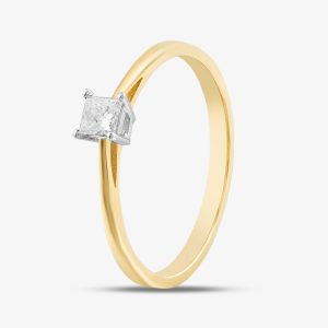 18ct Yellow Gold 0.25ct Princess Cut Diamond Solitaire Ring BGOJ V