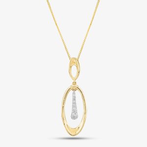 9ct Yellow Gold Diamond Oval Dropper Necklace P4537YW/10C-10
