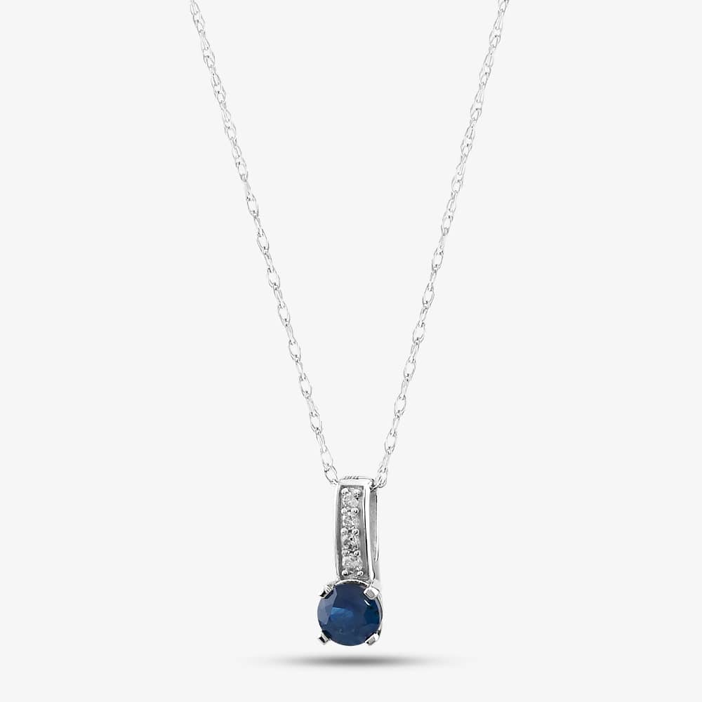 9ct White Gold Sapphire & 0.03ct Diamond Pendant Necklace OJP1704-BS