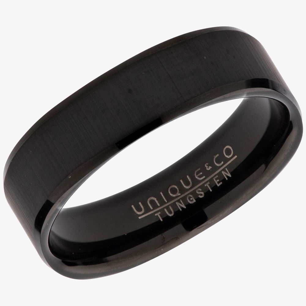 Unique Mens Tungsten Black IP Plated Square 6mm Ring TUR-95-60