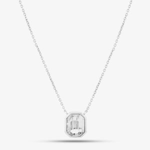 Sterling Silver Asscher-Cut Clear Crystal Necklace N4476C