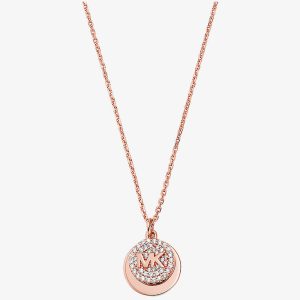 Michael Kors Premium Rose Gold Plated Double Circle Logo Necklace MKC1515AN791