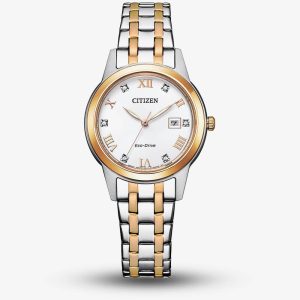Citizen Ladies Eco 29mm Two Tone White Dial Watch FE1246-85A
