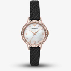Emporio Armani Cleo Black Leather Strap Watch AR11485