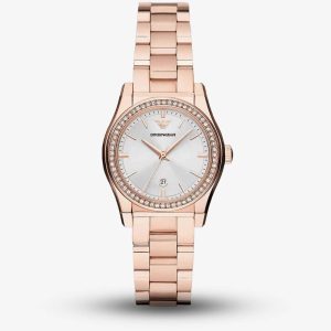 Emporio Armani Ladies Federica Rose Gold Crystal Set Watch AR11558