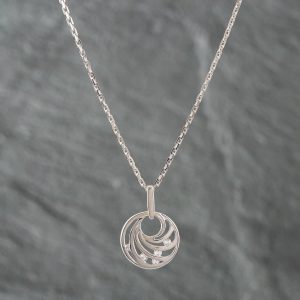 Pre-Owned 9ct White Gold Cubic Zirconia Openwork Swirls Pendant & 16 Inch Paper Link Chain 41141658
