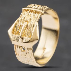 Pre-Owned 9ct Yellow Gold Bark Patterned Buckle Ring 41341445