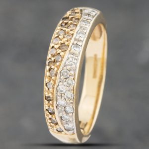 Pre-Owned 9ct Yellow Gold Single Cut White And Cognac Diamond Dress Ring 41381975