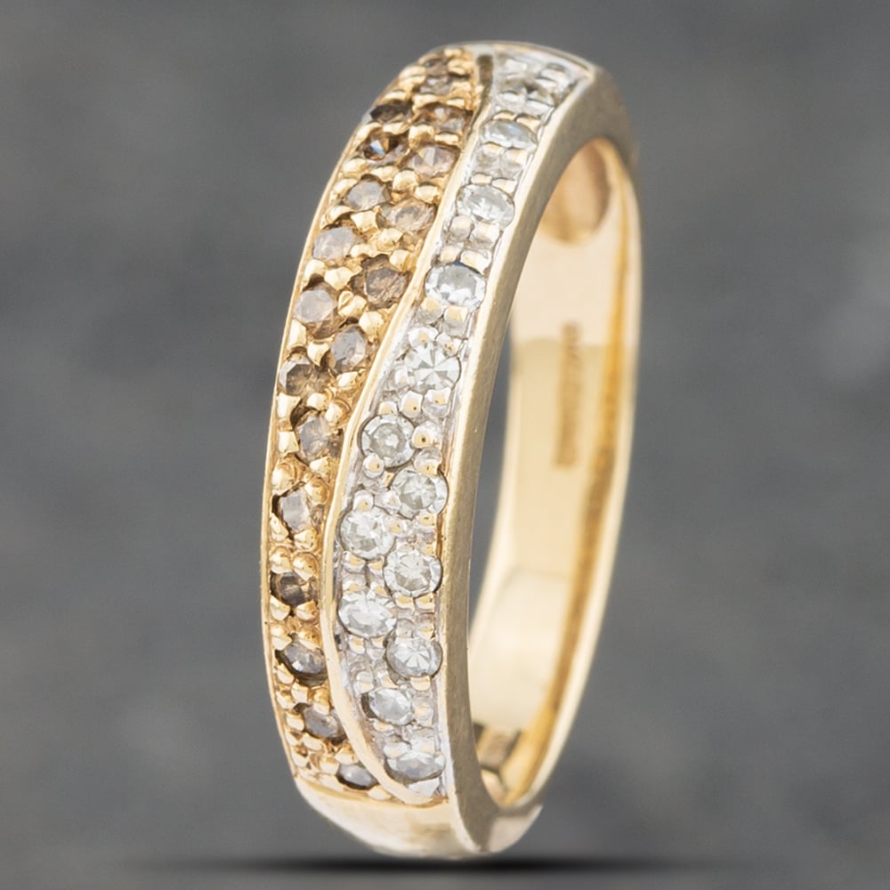Pre-Owned 9ct Yellow Gold Single Cut White And Cognac Diamond Dress Ring 41381975