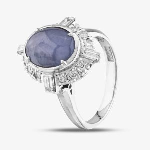 Pre-Owned Platinum Star Sapphire & Diamond Oval Cluster Ring 43361049
