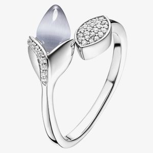 Fei Liu Silver Magnolia With Leaf Ring MAG-925R-001-CEGY M