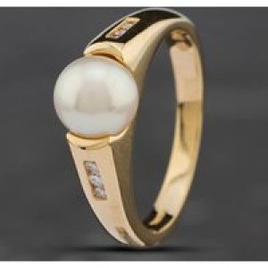 Pre-Owned 14ct Yellow Gold Cultured Pearl & Brilliant Cut Diamond Dress Ring 43441001