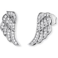 Angel Whisperer Silver Wing CZ Stud Earrings - Silver - Image 2